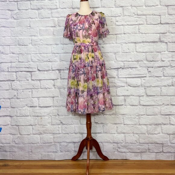 SixDo Dresses & Skirts - SixDo by Do Manh Cuong Pink Organza Floral Knee-Length Dress
